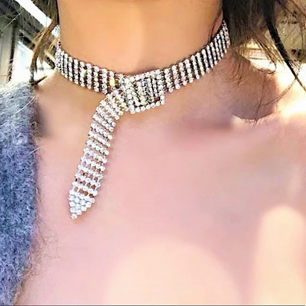 Silver Belt Buckle Crystal Rhinestone Choker